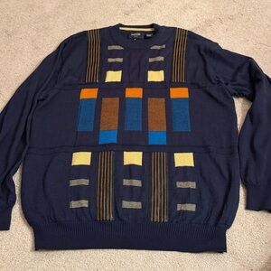 Vintage 90s Men's Navy Geometric Sweater